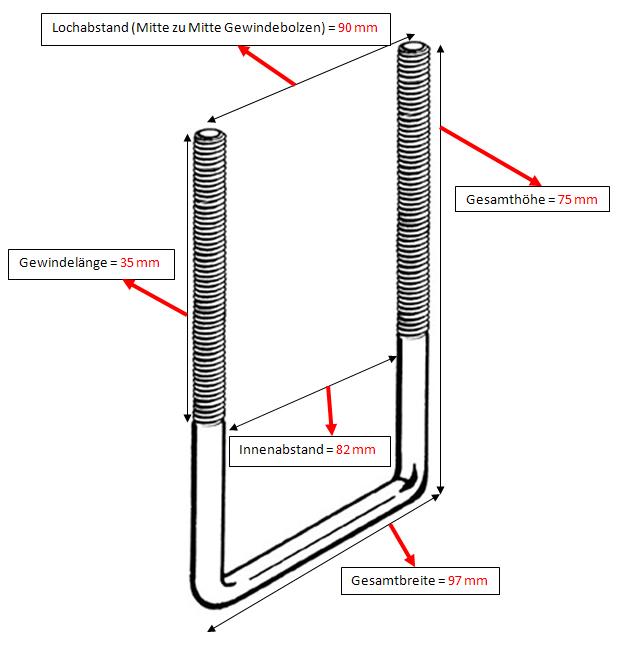 Kamei U-Bügel U-Schrauben U-Bolzen Vierkantbügel Satz 90x88mm M8